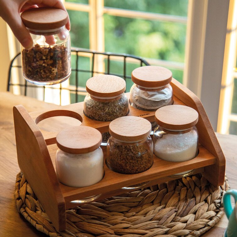 Bless international Freestanding Wood Spice Jar Rack Set Wayfair